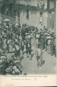 Alte Ansichtskarte Vevey, Cortège de la fête des vignerons 1905. Mr. Curat et les armaillis