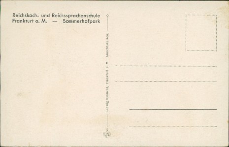 Adressseite der Ansichtskarte Frankfurt am Main, Reichskoch- und Reichssprachenschule - Sommerhofpark