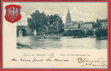 Alte Ansichtskarte Frankfurt am Main, Blick von Sachsenhausen aus, Wappen