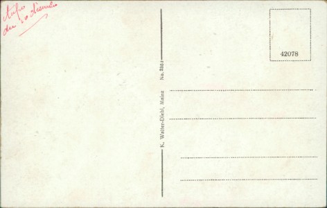 Adressseite der Ansichtskarte Gruss aus Selzen, Total, Gaustrasse, Kapellenstrasse (GLÄNZENDES PAPIER, GEDRUCKT VERMUTLICH 1940er JAHRE)