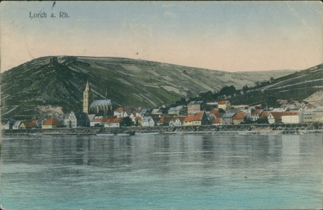 Alte Ansichtskarte Lorch, Gesamtansicht vom Rhein aus gesehen