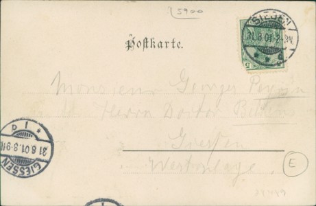 Adressseite der Ansichtskarte Siegen, Oberes Schloss, Vorderansicht