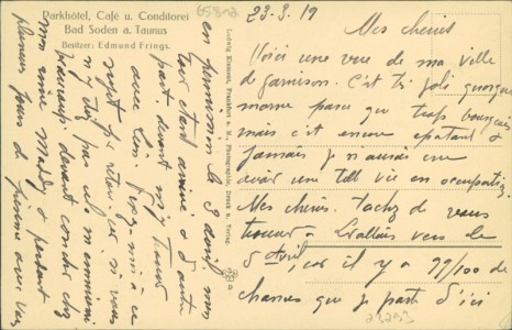 Adressseite der Ansichtskarte Bad Soden am Taunus, Parkhotel, Café u. Conditorei