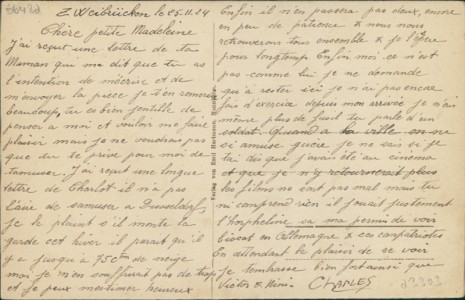 Adressseite der Ansichtskarte Zweibrücken, Allee