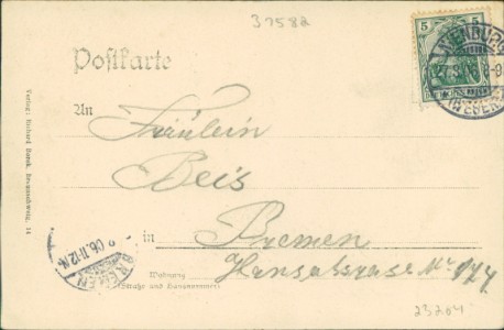 Adressseite der Ansichtskarte Nienburg (Weser), Partie an der Weser