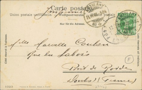 Adressseite der Ansichtskarte Zürich (Rafzerfelderin), Tracht, getragen in Wasserkingen, Wil und Hüntwangen