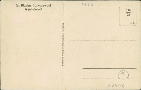 Adressseite der Ansichtskarte St. Blasien, Autobahnhof