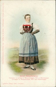 Alte Ansichtskarte Zürich (Rafzerfelderin), Tracht, getragen in Wasserkingen, Wil und Hüntwangen