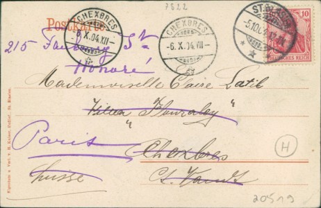 Adressseite der Ansichtskarte St. Blasien, Hotel Hirschen, Hermann Dossenbach