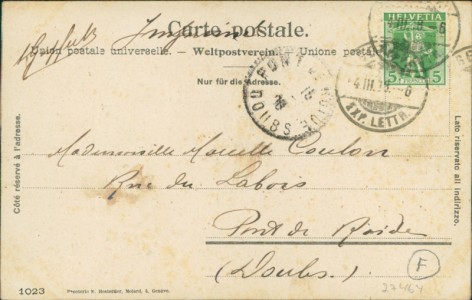 Adressseite der Ansichtskarte Vacher - Uri - Urnersenn, Mann in Tracht