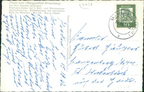 Adressseite der Ansichtskarte Bad Sooden-Allendorf-Ahrenberg, Berggasthof Ahrenberg (RIESENGROßE ECKKNICKE)