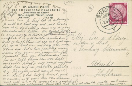Adressseite der Ansichtskarte Soest, Gaststätte "Im wilden Mann", Inh.: August Möller, Am Markt
