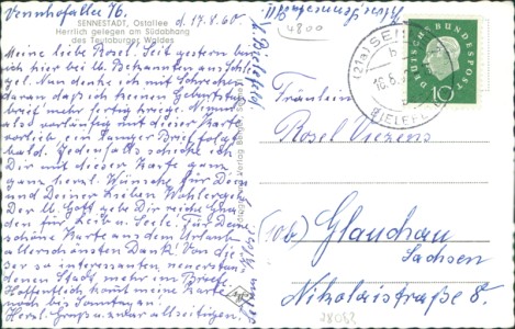 Adressseite der Ansichtskarte Bielefeld-Sennestadt, Ostallee