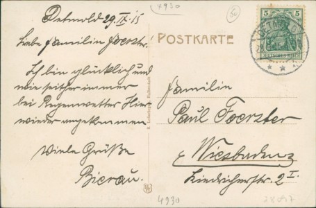 Adressseite der Ansichtskarte Detmold, Westfälisches Haus a. d. Langestraße