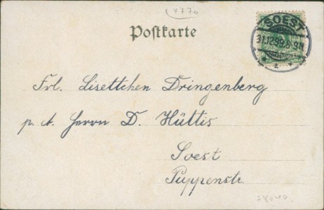 Adressseite der Ansichtskarte Soest, Ansicht im Eichenblatt