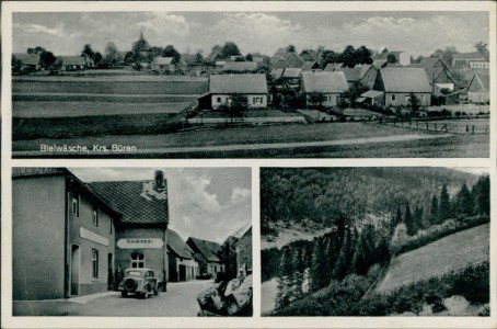 Alte Ansichtskarte Bad Wünnenberg-Bleiwäsche, Gesamtansicht, Bäckerei u. Kolonialwaren Hermann Nettsträter