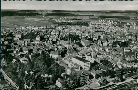 Alte Ansichtskarte Schwenningen a. Neckar, Luftaufnahme mit Bahnhof (Strähle Nr. 21680)
